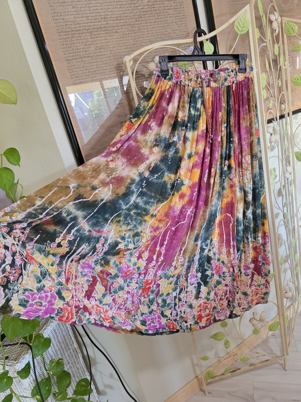 Source Unknown Multicolor Tie-Dye Floral Maxi Skirt